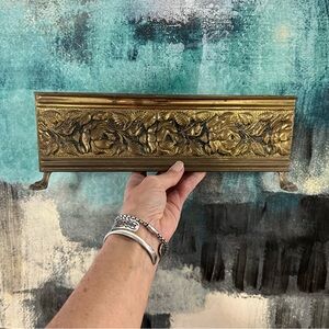 Vintage Brass Planter Rose Floral England Patina Flaw